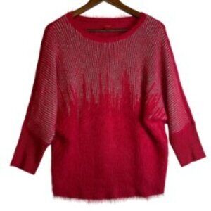 JENNIFER LOPEZ SWEATER RED EYELASH W/METALLIC DESIGN 3/4 RAGLAN SLEEVE SIZE L